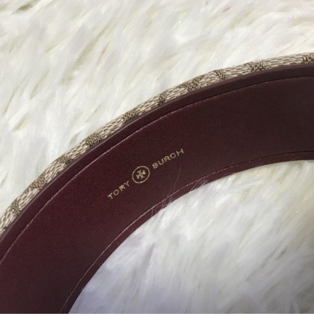 Tory Burch New T Monogram Canvas Leather Headband Hazel Logo $129 - Picture 3 of 3